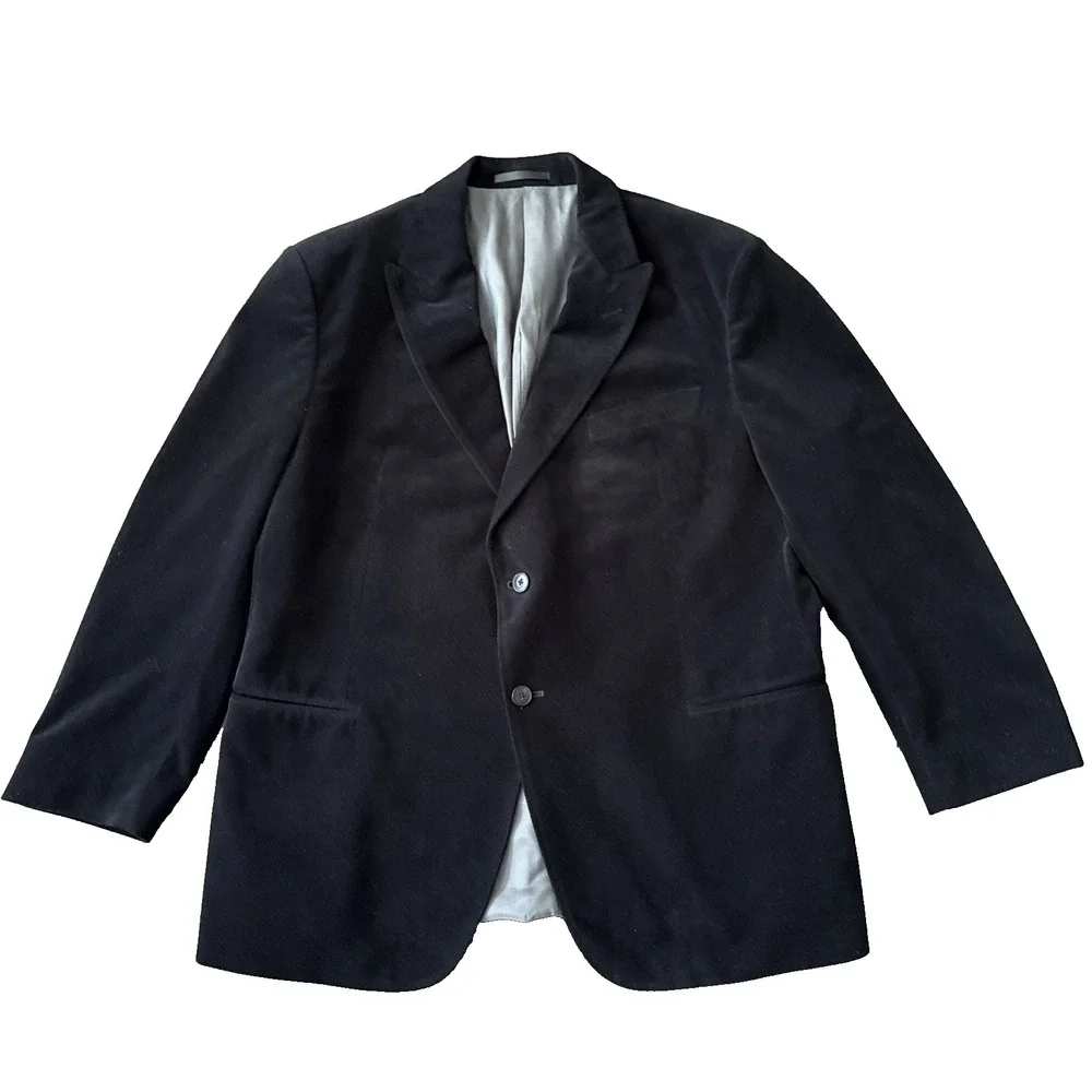 Armani Collezioni Velvet Blazer Men 48R Black Sport Coat Formal Evening Jacket